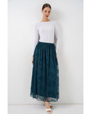 Bigdart Floral High Waist Maxi Skirt - Blue