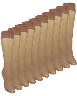 Sock Snob 10 Pack Ladies Knee High Pop Socks 15 Denier Lightweight Sheer - Brown