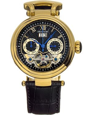 Heritor Ganzi Semi-Skeleton Leather-Band Watch - Multicolour