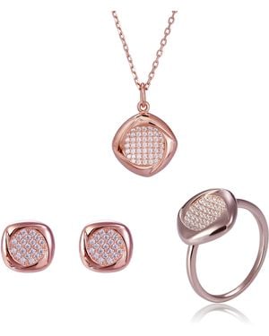 Orphelia 'Amalia' 925 Sterling Set: Necklace + Earrings + Ring - Pink