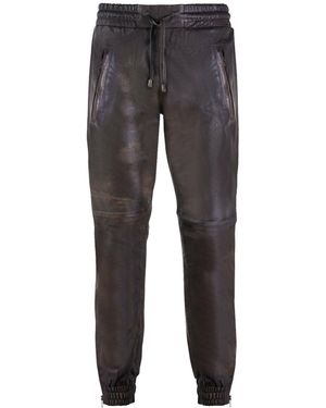 Infinity Leather Jogging Bottoms-Boston - Black