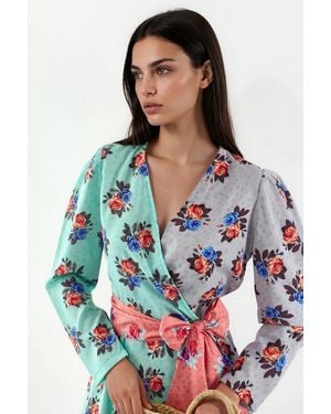 Msn-Collection Floral Chiffon Wrap Mini Dress - White