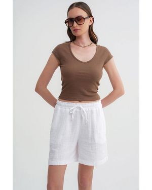 MixRay High-Waisted Textured Cotton Shorts - White