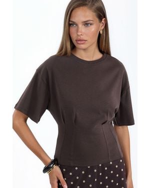 Busem Katoenen Geribbelde Ronde Hals Blouse - Grijs