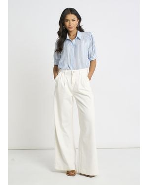 Gini London Pinstripe Soft Touch Puff Sleeves Shirt - White