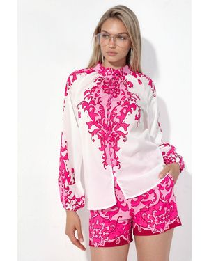 Msn-Collection Paisley Blouse Met Strik En Shorts Set - Roze
