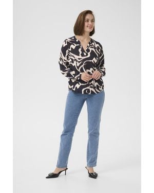 Kaffe Blouse Met Lange Mouwen Kabeathe Regular Fit Black Offwhite - Blauw