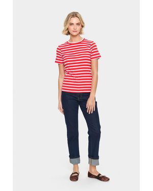 Saint Tropez T-shirt Regular Fit Flame White Stripe Red - Rood