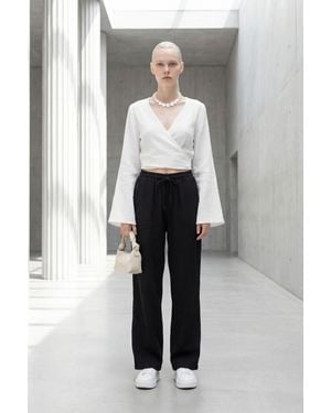 My Fashion Elastic Waist Straight Leg Trousers - Black