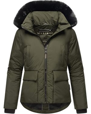 Marikoo Korte Winterjas Met Teddyvoering & Bontkraag – Morinaa - Groen
