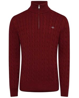 GANT Trui Met Kabelgebreide Half Ritssluiting - Rood