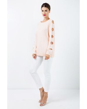 Conquista Gaten Detail Losse Abrikoos Trui - Wit