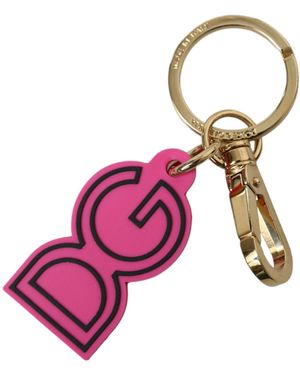 Dolce & Gabbana Roze Rubber Goudkleurige Metalen Dg Logo Sleutelhanger Sleutelhanger