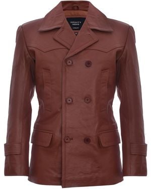 Infinity Leather Cow Hide Dr Who Naval German Pea Coat Jacket - Brown