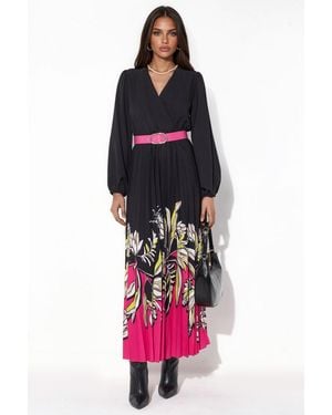 Msn-Collection Floral Midi Dress With Belt - Red