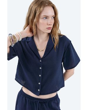 Busem Gestructureerde Crop Shirt Met Knoopsluiting - Blauw