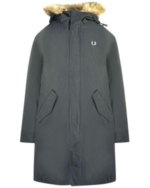 Fred Perry Black Hooded Parka Jacket - Grey