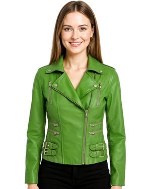 Infinity Leather Apple Brando Biker Jacket-Loddon - Green