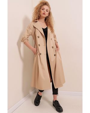 Bigdart Double Breasted Long Trench Coat - Natural