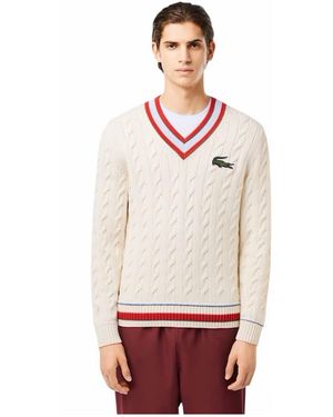 Lacoste Volwassen Kabelgebreide Boord Trui /Rood)