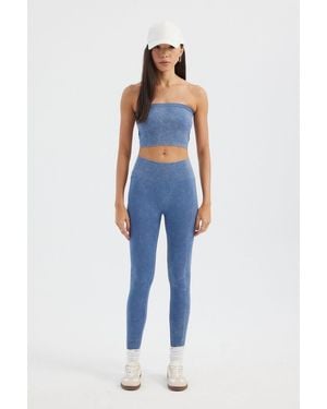Hiccup Acid Washed Strapless Ribbed Crop Top - Blue