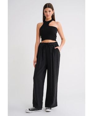 MixRay High Waist Modal Pleated Palazzo Trousers With Drawstring - Black