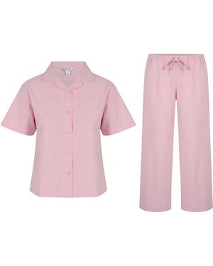 Miso Notch Neck Korte Mouwen Top & Broek Set - Roze