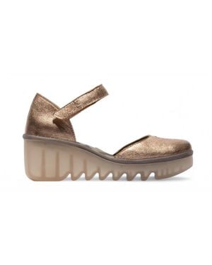 Fly London Sahara Biso305 Wedges Sandals Espadrille Stap Heels Leather - Metallic