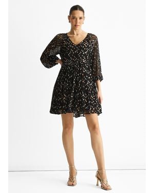 Gini London Multicoloured Spot Viscose Clipped Jacquard Mini Tiered Dress - Black