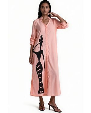 Msn-Collection Text Print Maxi Shirt Dress - Pink