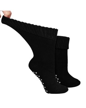 Dr.Socks Ladies Extra Wide Winter Bed Socks With Grips - Black