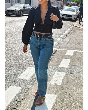 Gini London Zwart Geweven Korset Top - Blauw