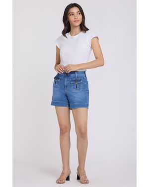 NYDJ Berkyn Ontspannen Denim Shorts Met Hoge Taille - Blauw