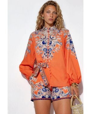 Msn-Collection Pijlen Geweven Playsuit Met Strikdetail - Oranje