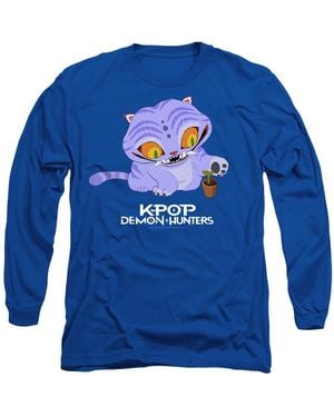 K-Pop Demon Hunters Adult Cute Derpy Tiger Long-Sleeved T-Shirt (Royal) - Blue