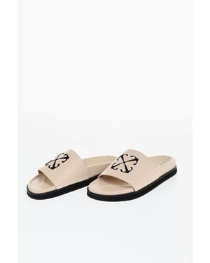 Off-White c/o Virgil Abloh Leren Slippers Met Geborduurd Logo - Naturel