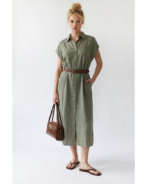 MixRay Belted Midi Shirt Dress - Green