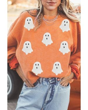 Azura Exchange Ghost Applicatie Sweatshirt - Oranje