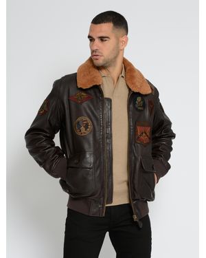 top gun Leren Jas Tg2023004 Met Lamsleren Kraag - Zwart