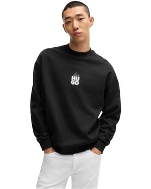 HUGO Flames Relaxed Fit Sweatshirt - Zwart