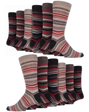 Sock Snob 12 Pair Multipack Cotton Colourful Striped Dress Socks - Multicolour