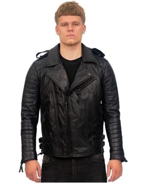 Infinity Leather Slim-Fit Double Zip Brando Biker Jacket-Cairo - Black