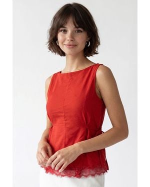 MixRay Sleeveless Poplin Tie-Front Blouse - Red