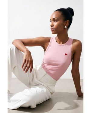 Dilvin Geborduurd Mouwloos Slim-Fit Jersey Blouse - Roze