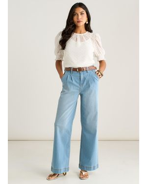 Gini London Pleat Wide Leg Jean - Blue