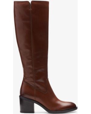 Clarks Valvestino Hi Dark Tan Lea Boots - Brown