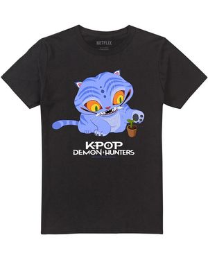 K-Pop Demon Hunters Adult Cute Derpy Tiger T-Shirt - Black