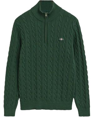 GANT Trui Met Kabelgebreide Halve Ritssluiting - Groen