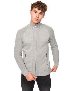 Crosshatch Birchin Knitted Full Zip Jumper Cotton - Grey