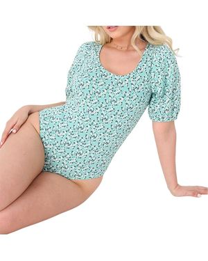Brave Soul Bodysuit Voor Met Kleine Bloemenprint En Pofmouwen - Blauw